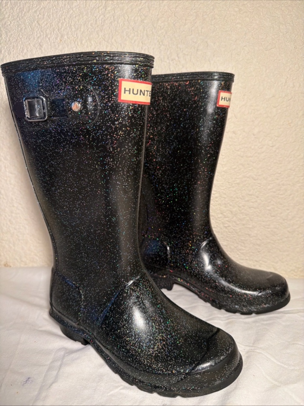 Hunter Black Glitter Mid-Calf Rain Boots